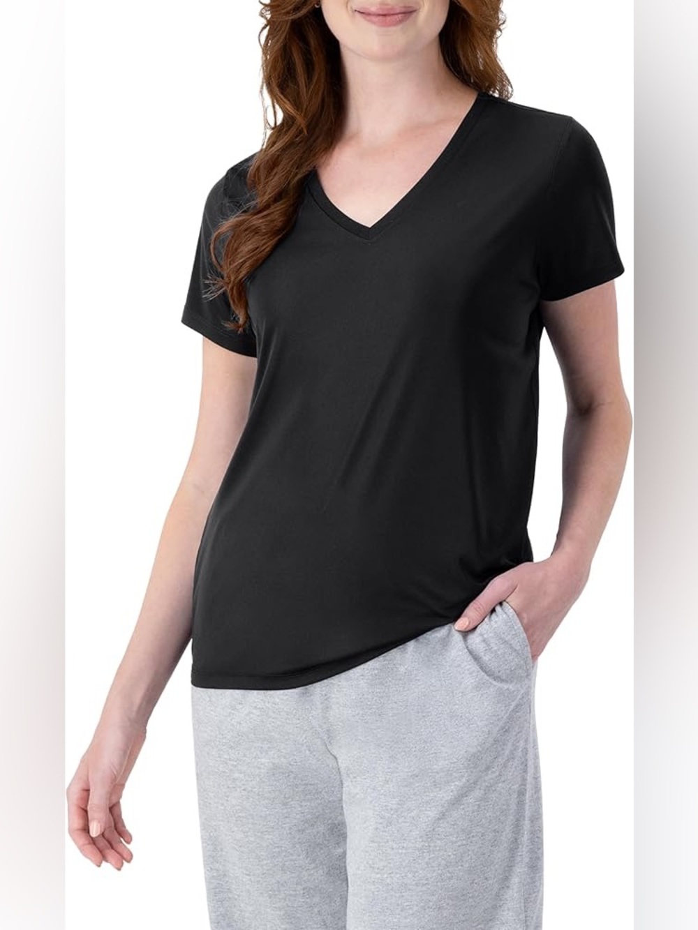 Black V-Neck Short Sleeve Top